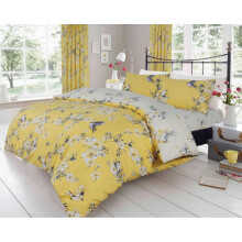 (King, Ochre) Luxury Reversible Birdie Blossom Duvet Bedding Set
