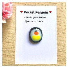 (I Love You More) Pocket penguin, cute animal gift, thinking of you, letterbox hug, Fused Glass