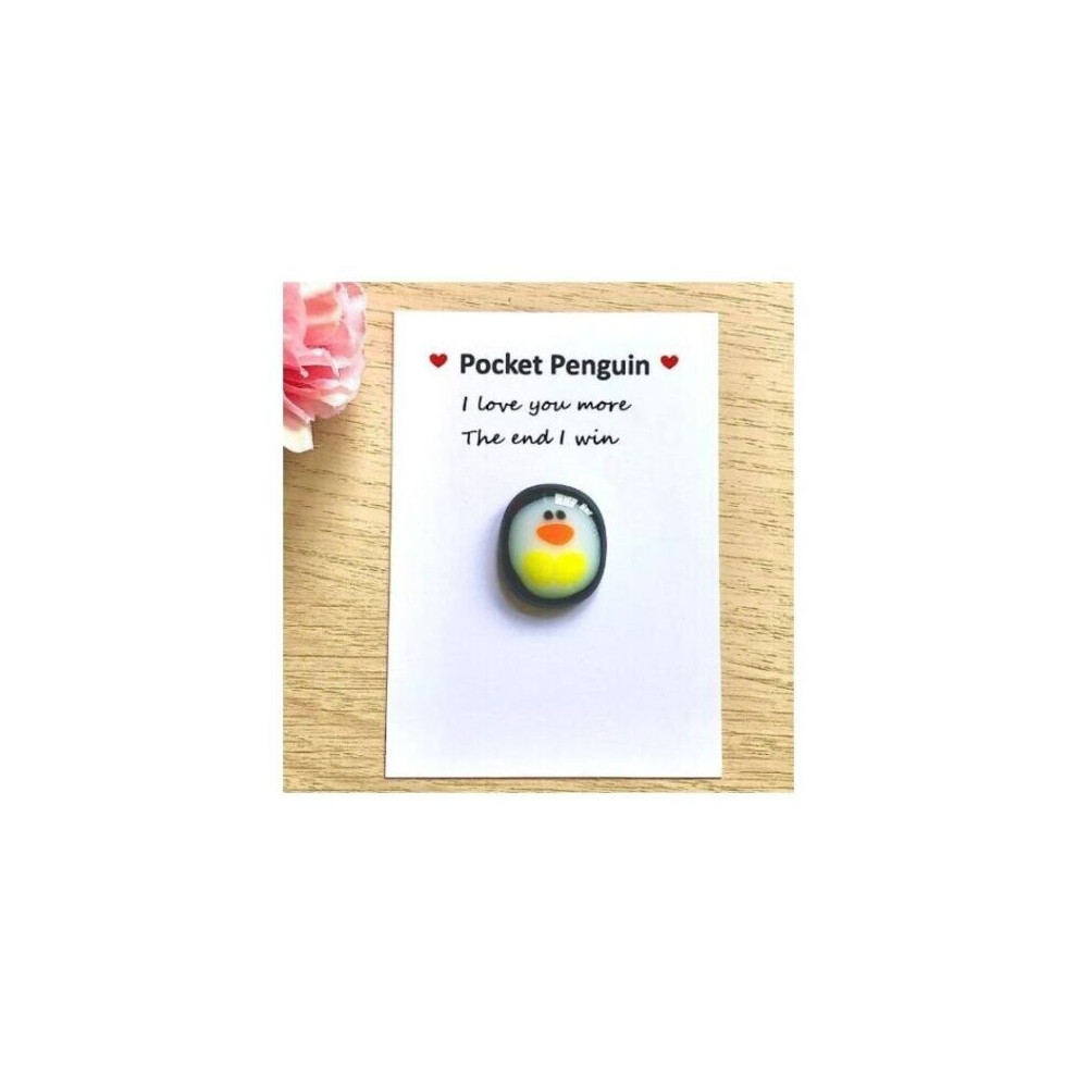 (I Love You More) Pocket penguin, cute animal gift, thinking of you, letterbox hug, Fused Glass