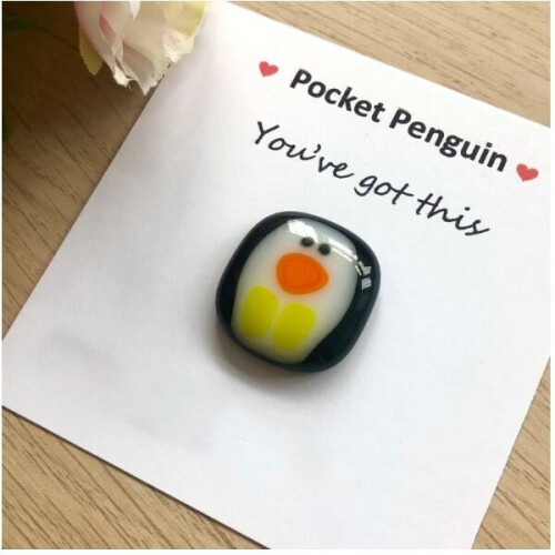 (You've got this) Pocket penguin, cute animal gift, thinking of you, letterbox hug, Fused Glass