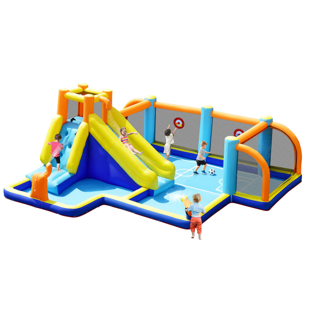 Gymax Giant Soccer-Themed Inflatable Water Slide Blow Up Jumping House
