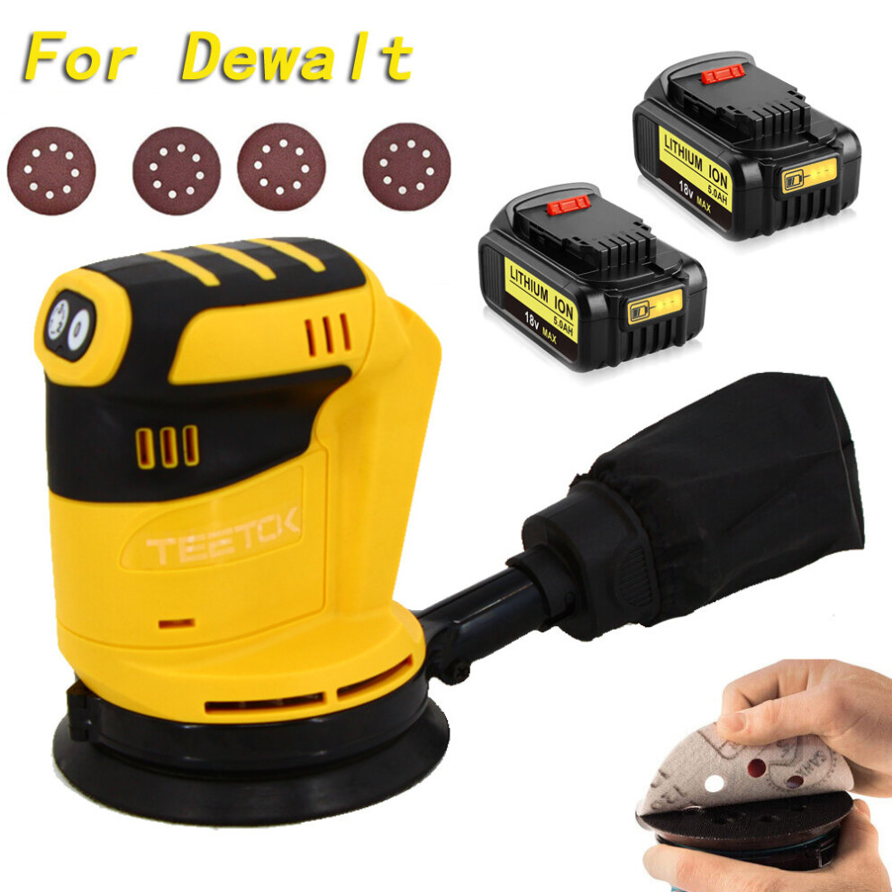 For Dewalt DCW210N 18V Random Orbital Sander 5"+Dust Bag+Disc+2Battery