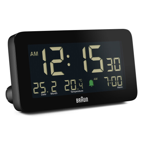 Braun Braun Digital Alarm Clock with Date, Month and Temperature Display, Black, BC10B 1
