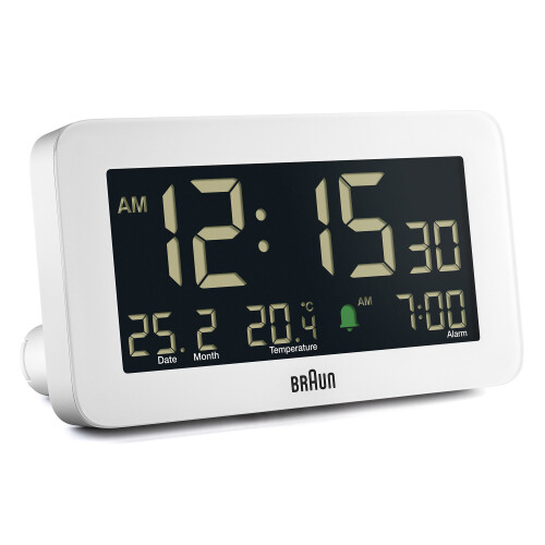 Braun Braun Digital Alarm Clock with Date, Month and Temperature Display, White, BC10W 1