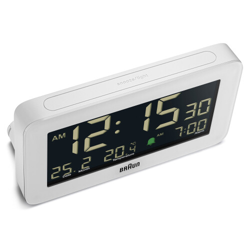 Braun Braun Digital Alarm Clock with Date, Month and Temperature Display, White, BC10W 2