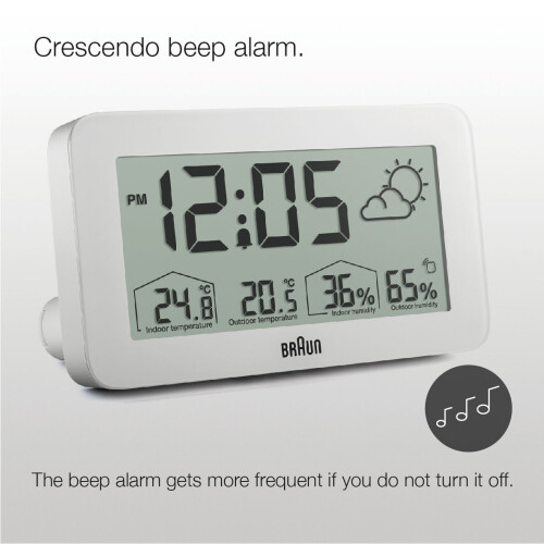Braun Braun Digital Weather Station Alarm Clock, LCD Display, White, BC13WP 1