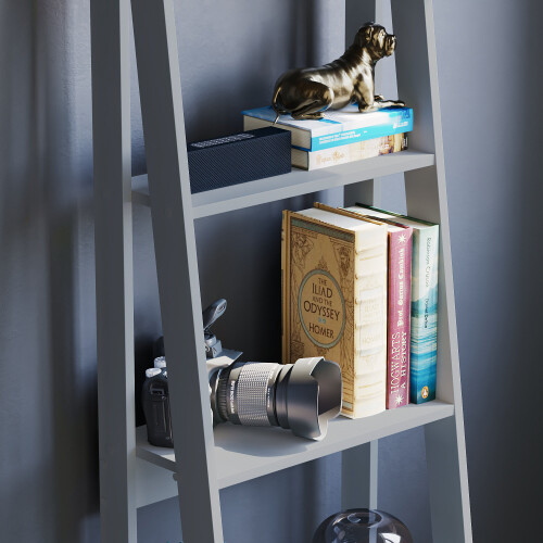 Vida Designs (Grey) Bristol 5 Tier Ladder Shelf - Wooden Bookcase Unit 2