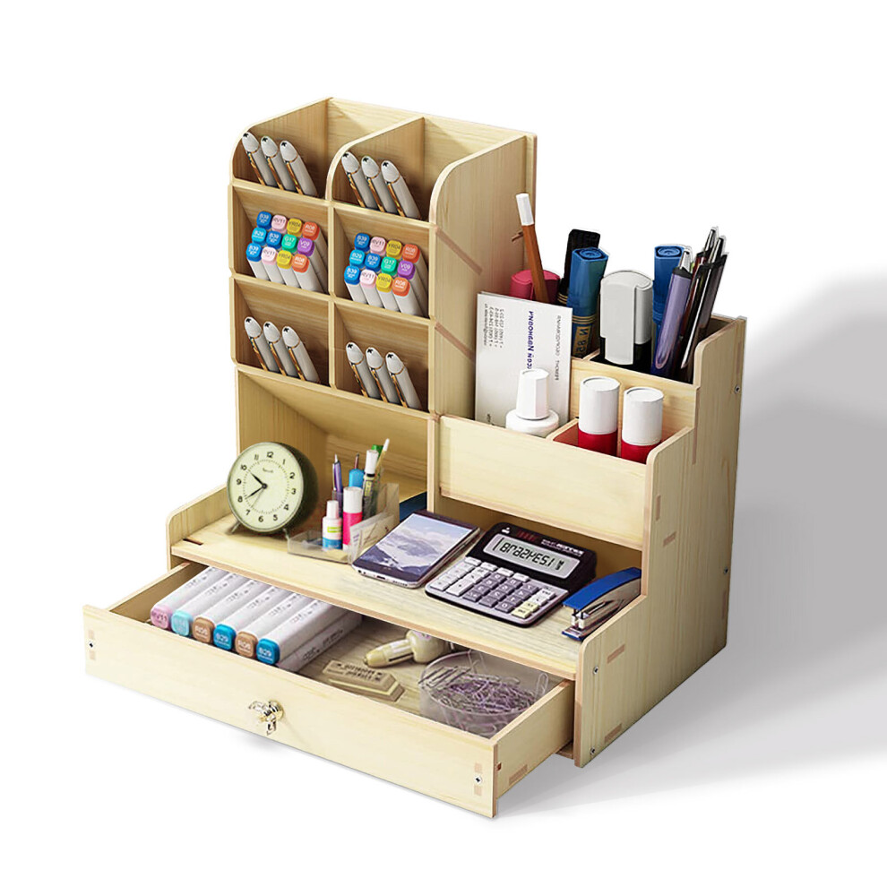 (white maple) Wooden desk table organizer pen gift pen holder