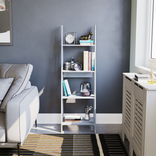 Vida Designs (Grey) Bristol 4 Tier Ladder Shelf Unit - Wood Bookcase 1
