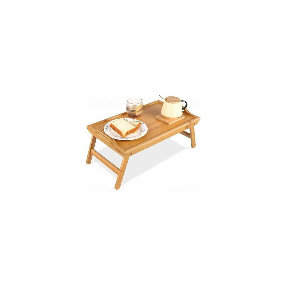 Homion Bamboo Wooden Bed Tray With Folding Legs Breakfast Serving Table Mate