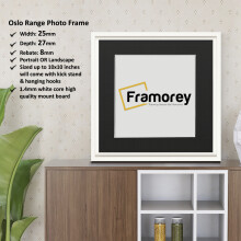 (White With Black Mount, 5x5" Pic (7x7" Frame)) Oslo Style White Photo Frame / Square Size Picture Frame / Wall Art Picture Frame / Wall Hanging Poster Frame With Multicoloured Mount