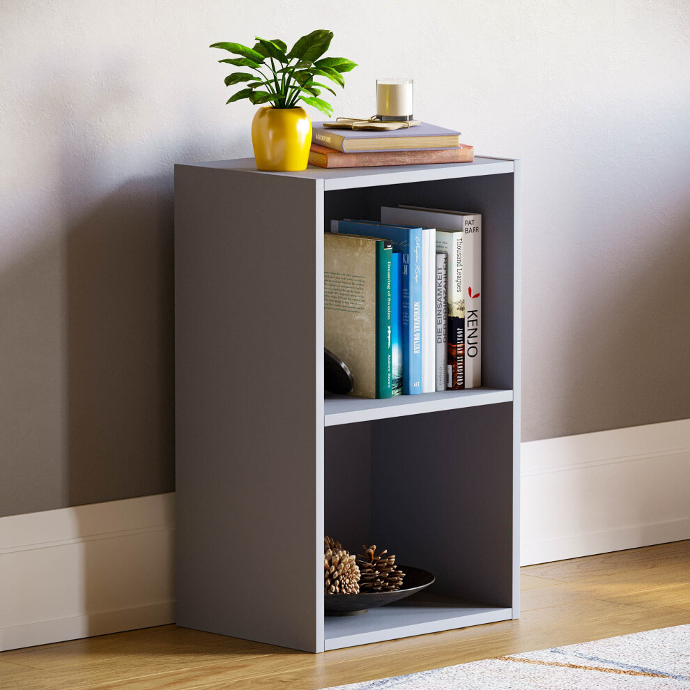 (Grey) Oxford 2 Tier Cube Bookcase Modern Storage Unit