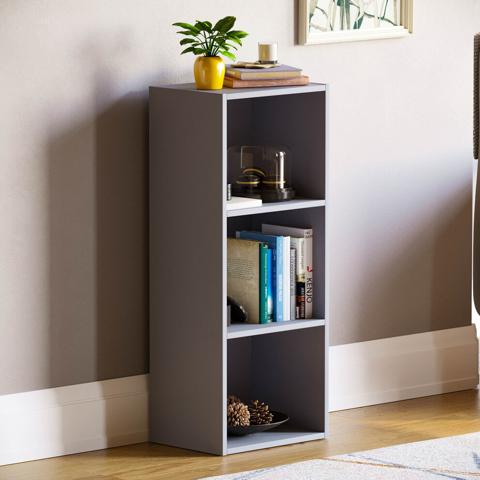 (Grey) Oxford 3 Tier Cube Bookcase Library Shelving Unit