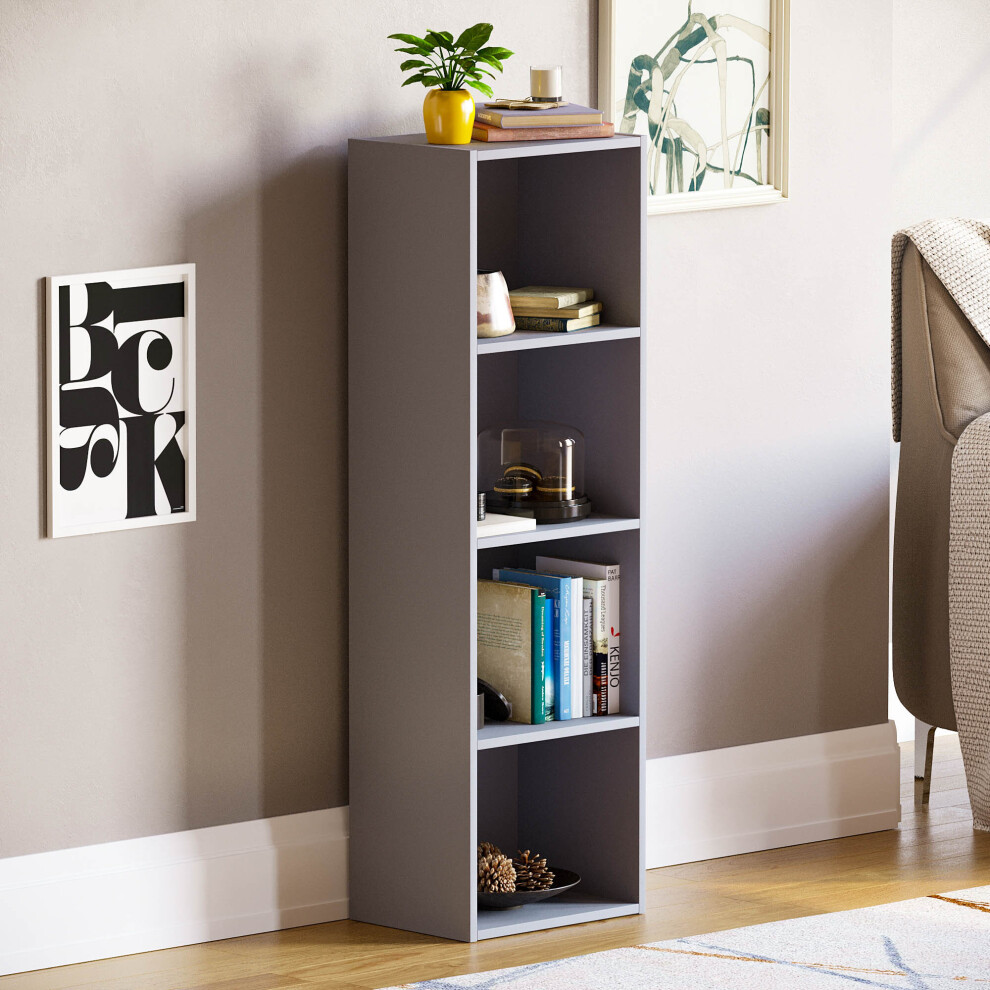 (Grey) Oxford 4 Tier Cube Bookcase Display Shelving Unit