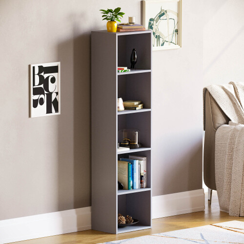 Home Discount (Grey) Oxford 5 Tier Cube Bookcase Tall Storage Display
