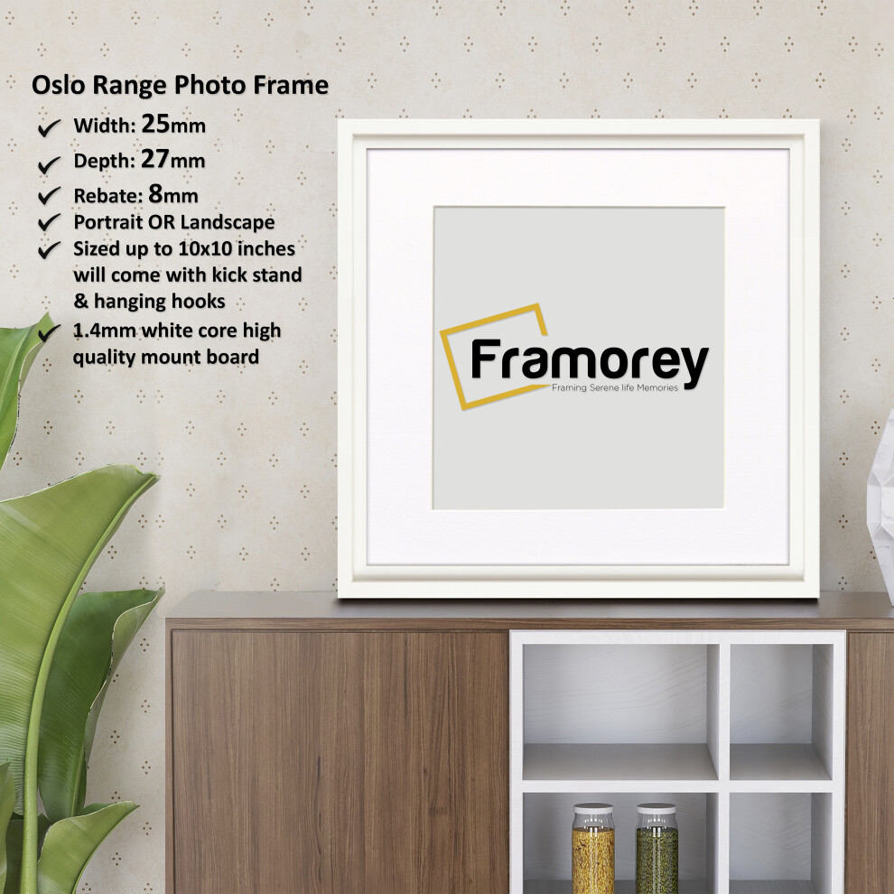 (White With White Mount, 50x50CM Pic (60x60CM Frame)) Oslo Style White Photo Frame / Square Size Picture Frame / Wall Art Picture Frame / Wall Hanging Poster Frame With Multicoloured Mount