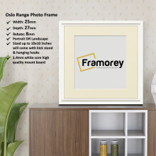 (White With Ivory Mount, 30x30CM Pic (40x40CM Frame)) Oslo Style White Photo Frame / Square Size Picture Frame / Wall Art Picture Frame / Wall Hanging Poster Frame With Multicoloured Mount