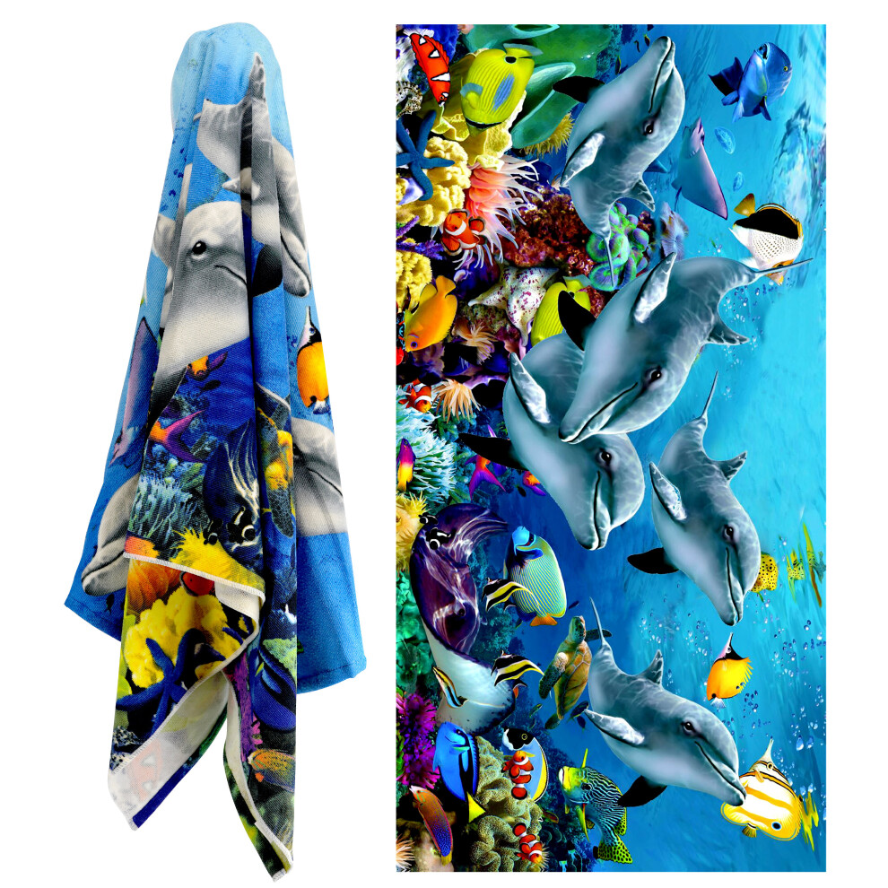 (Dolphins) GEEZY Large Microfibre Beach Bath Towel Sports Travel Camping Gym Lightweight