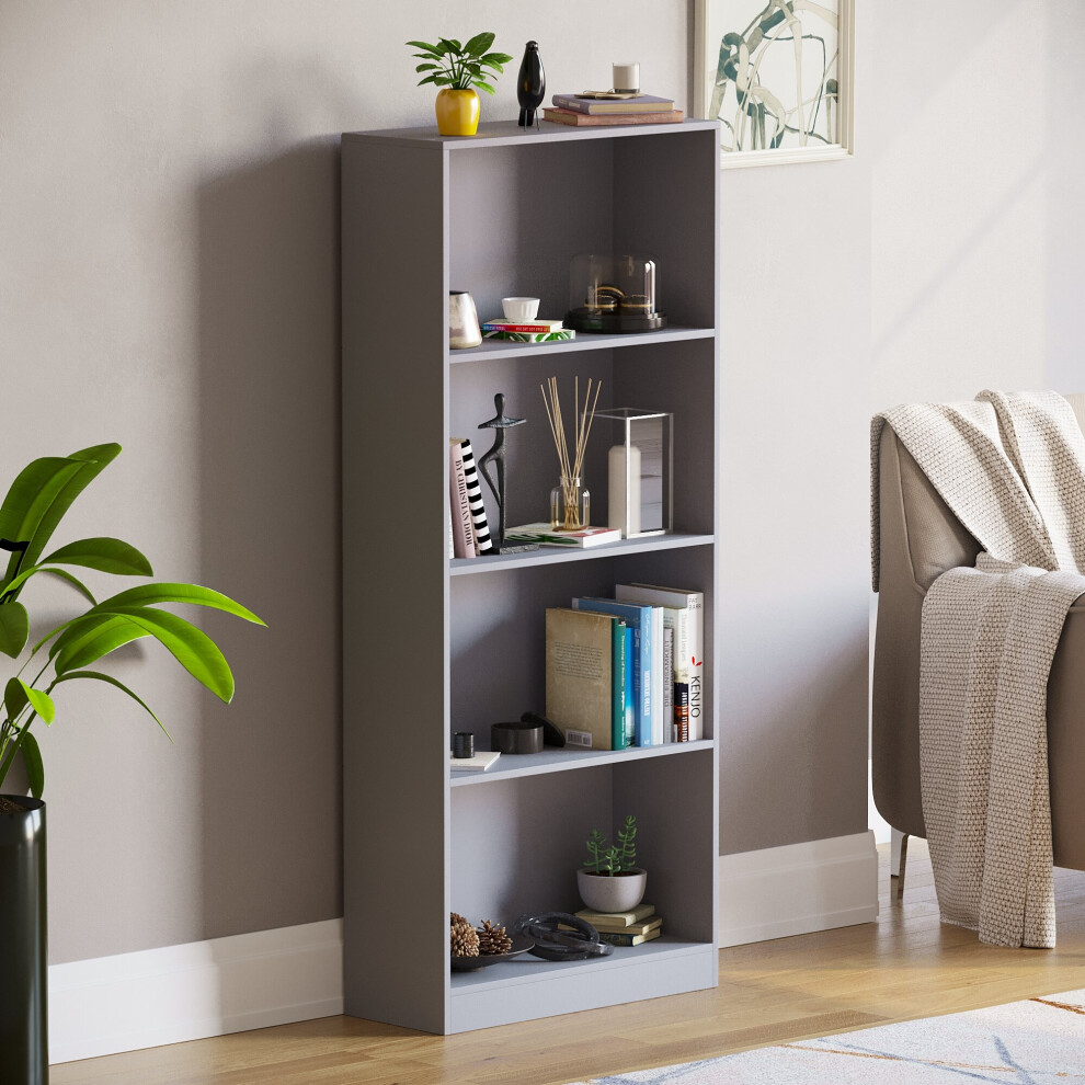 (Grey) Cambridge 4 Tier Bookcase Bookshelf Office Storage