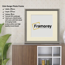 (Grey With Ivory Mount, 10x10" Pic (12x12" Frame)) Oslo Style Grey Photo Frame / Square Size Picture Frame / Wall Art Picture Frame / Wall Hanging Poster Frame With Multicoloured Mount