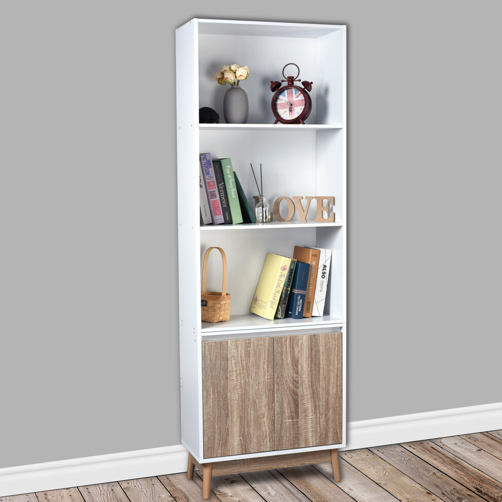 Urbn Living 5 Tier Bookcase With 2 Door Cupboard Cabinet Storage Shelving Display Wood Shelf