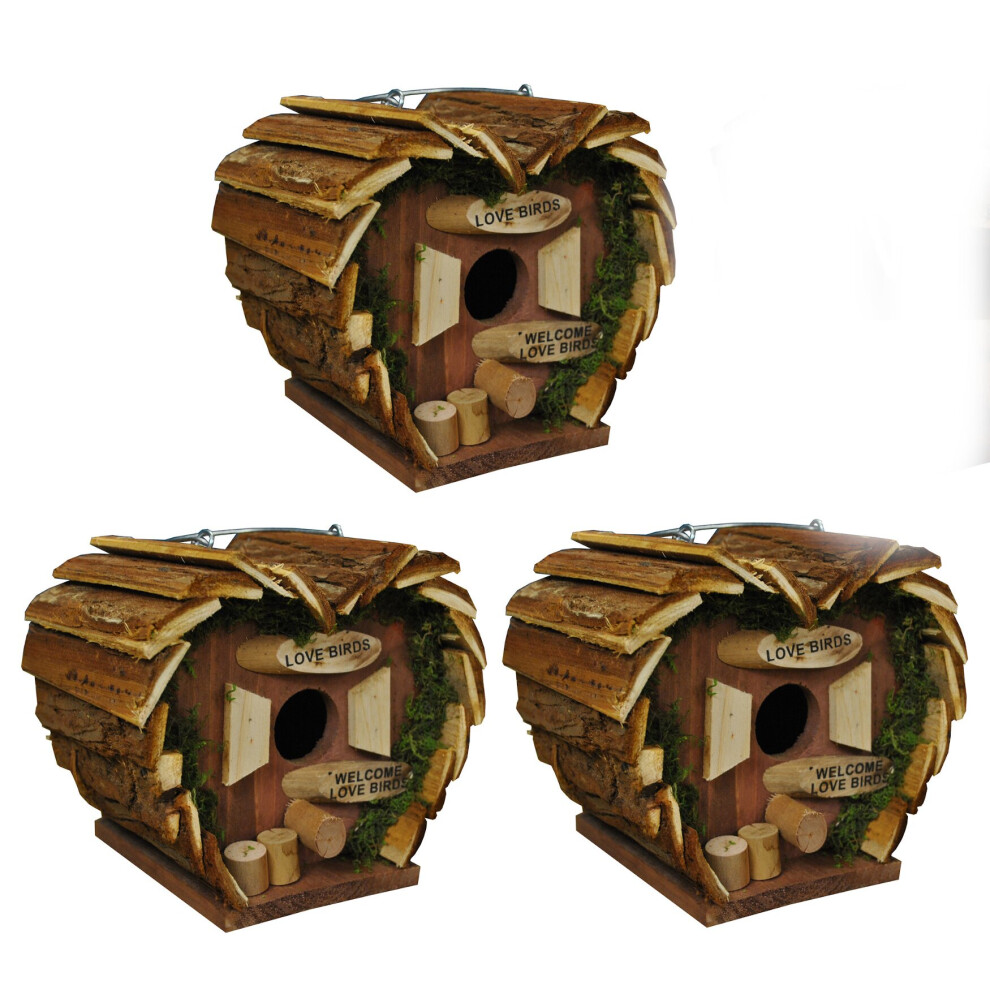 Hanging Wooden Love Bird Nest Box Birdhouse (Set of 3)