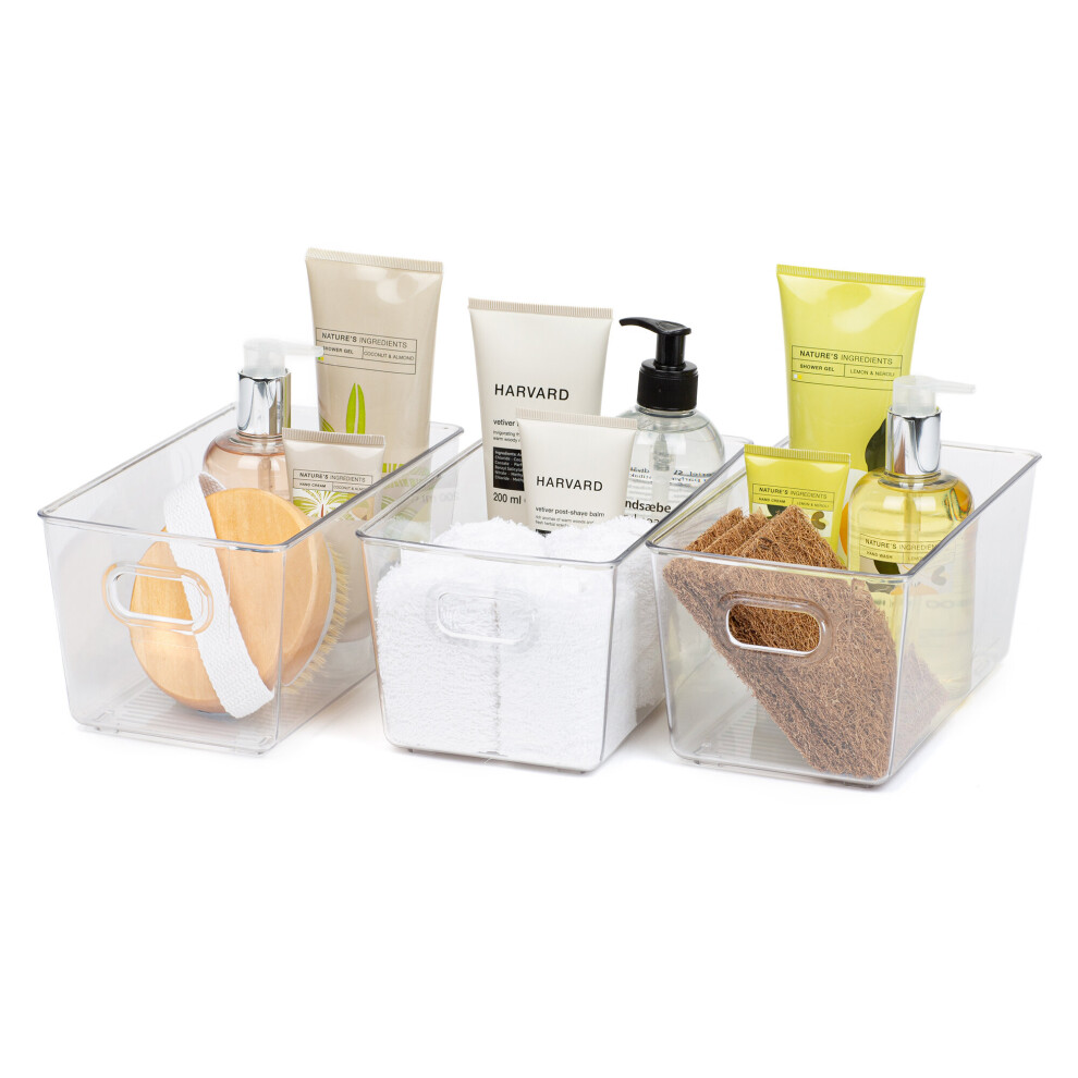 Stackable Clear Storage Organisers, Multipurpose Space Saving Containers - Set of 3/Large (26.5X9.7X13.5 cm)