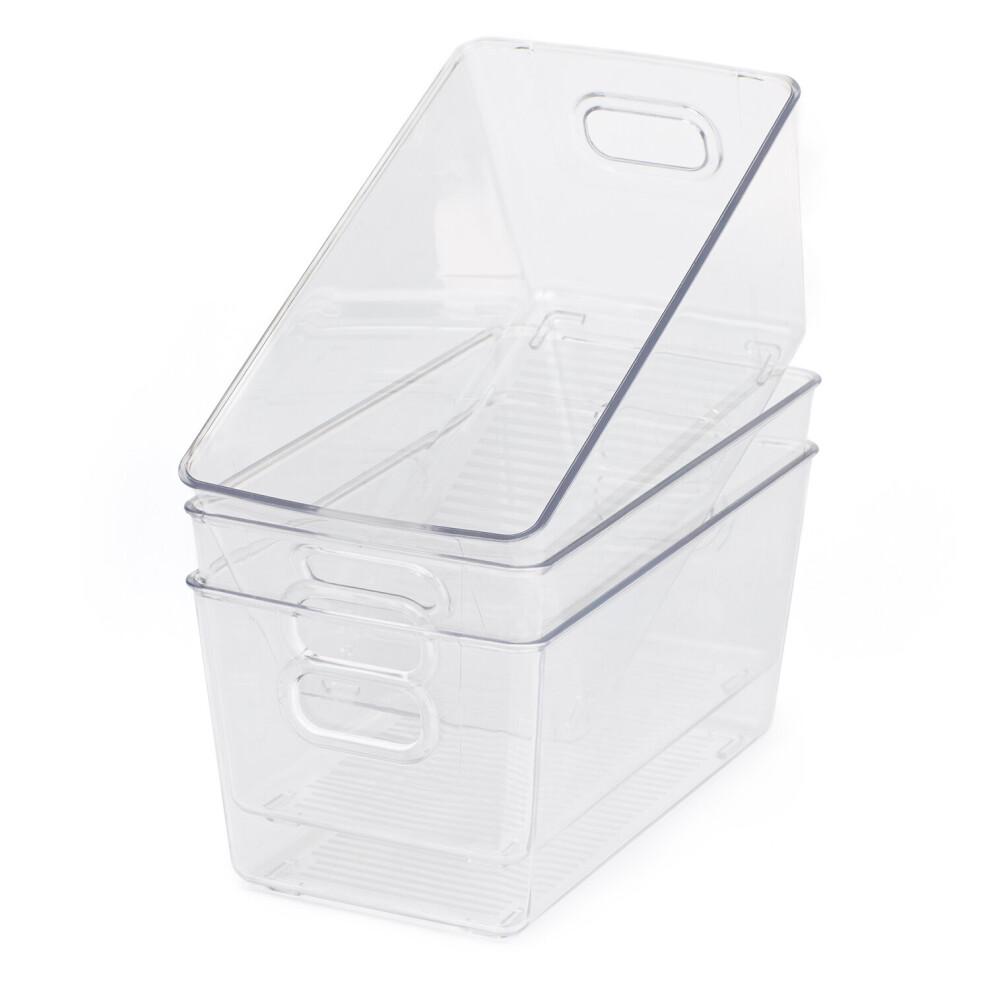 Stackable Clear Storage Organisers, Multipurpose Space Saving Containers - Set of 3/Extra Large (29.5X21X15.5 cm)