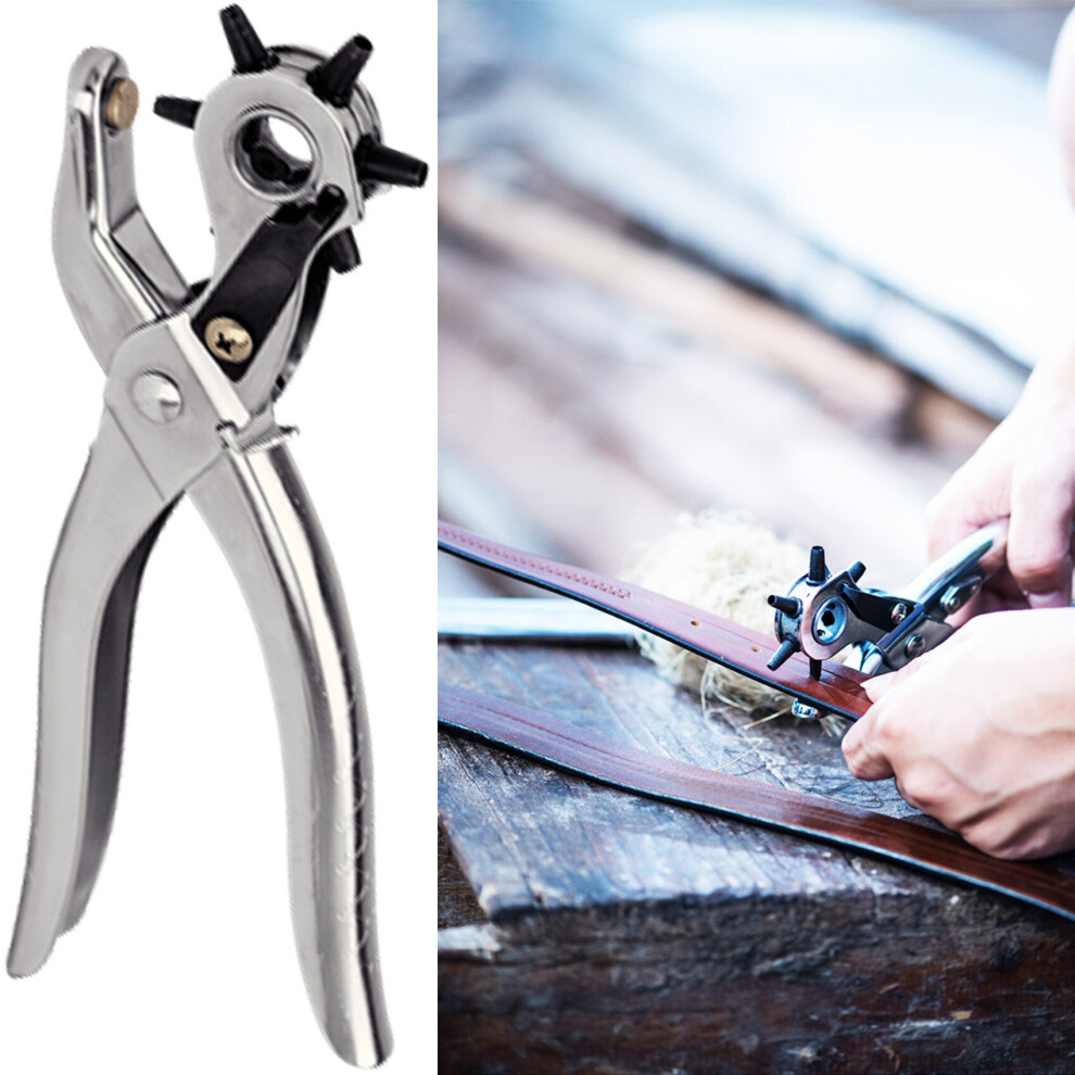 Silver Revolving Leather Punch Plier 6 Sizes Belt Eyelet Hole Puncher 5060931931014