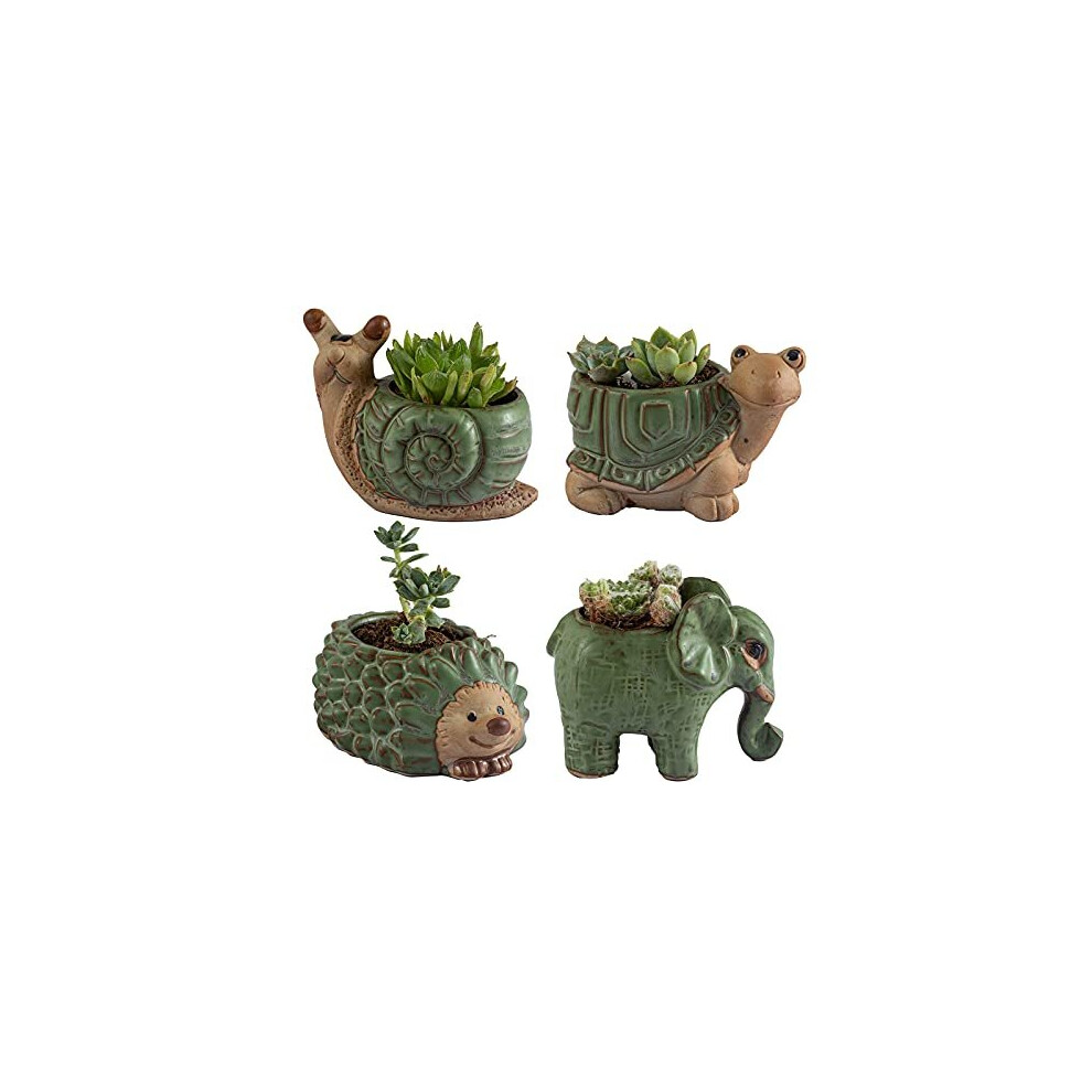 Small Succulent Pots with Drainage, Ceramic Animal Planter, Indoor Plant Pots, Cute Cactus/Bonsai Small Flower Pots for Home Decor and Office Des