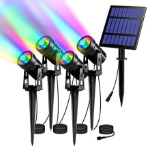 T-SUN Solar Landscape Spotlights, 4 in 1 Solar Powered Garden Spike Lights, IP65 Waterproof Multifunctional Outdoor Wall Lights, 2 Modes Garden D