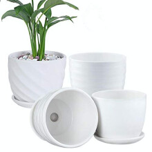 vase de plante SIETPOEK - Plantatoare ceramice de 4,7 inci cu vase de farfurie conectate pentru sucelnt ?i mici plante de ?arpe set de 4 alb