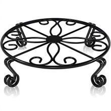 Black Plant Stand for Flower Pot Heavy Duty Potted Holder Indoor Outdoor Metal Rustproof Iron Garden Container Round Supports Rack for Planter Br