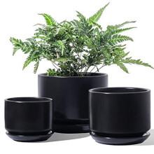 LE TAUCI Vasi in Ceramica, 4.3+5.3+6.8 pollici, Set da 3, Vasi con Foro di Drenaggio e Saucer, Vaso da Fiori per Interni