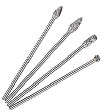Mesee Set of 4 Tungsten Carbide Rotary Burrs, 6 Inch Long Double Cut Rotating Burr with 6mm Shank Files Rasp Bit Tools Kit for DIY Woodworking Me