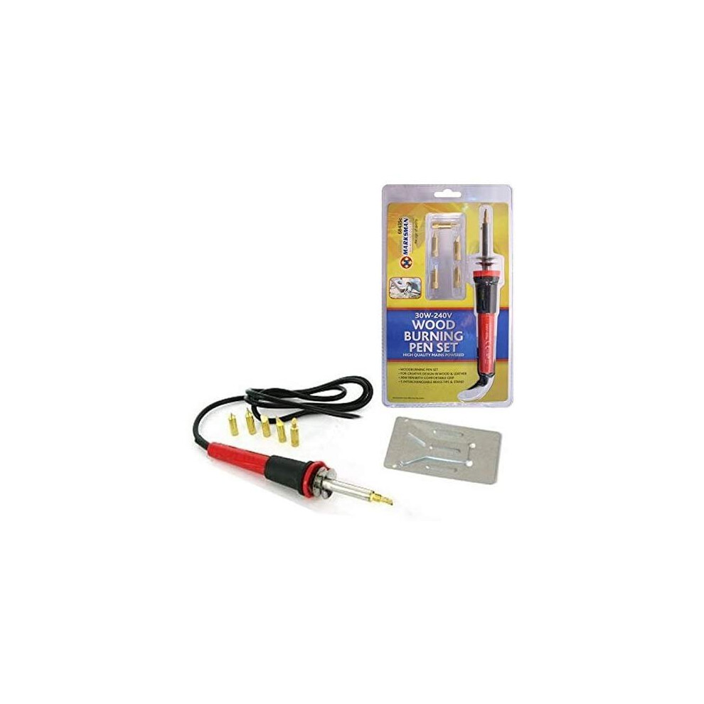 30W-240V Wood Burning Pen Tool Soldering Iron Kit Pyrography Craft Tips + 5 Tips 5056316798525