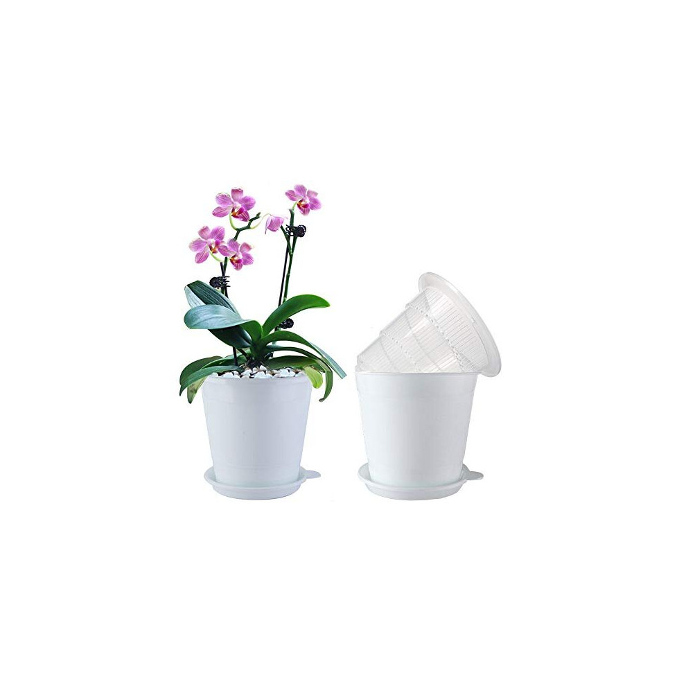 Meshpot 4 Inches Clear Plastic Orchid Pots with Holes Succulent Planter Pot Catus Pot - 2 Inner Pot,2 Outer Pot, Saucer-image-OPC-P9GZZD8-NEW