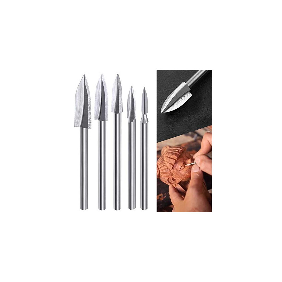 Wood Carving Drill Bits Set for Rotary Tool, 5Pcs Wood Carving Bits with 1/8 Shank for DIY Woodworking Engraving Carving Drilling Grinding