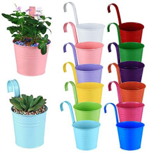 12 Pack Plans de balcon Planchers suspendus jardiniere de garde-corps colore 5,2 pouces Pots de plante avec trous de drainage porte-plante de pla