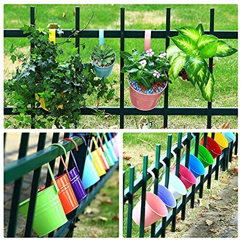 Confezione Da 4 Fioriere Rotonde In Metallo Da Appendere – Per Ringhiere E Balconi – Ferro Nero Con Gancio, Ø15x9 Cm – Per Piante Grasse E Fiori