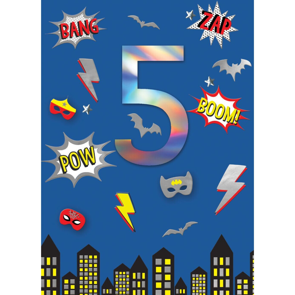 Boys 5th Birthday Superhero Comic Embellished Greeting Card Crackerjack Cards