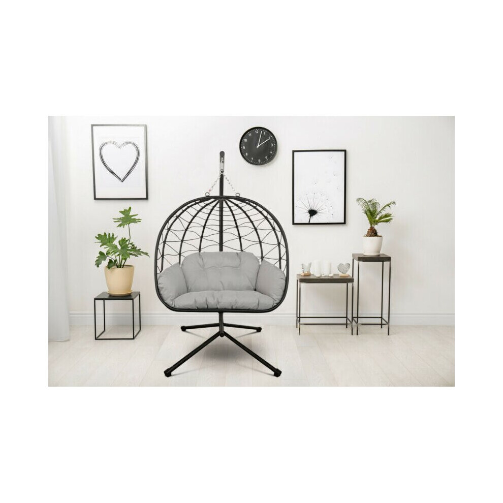 (Large) Rattan Effect Swing Chair Garden Patio Indoor Outdoor Egg Chair With Stand