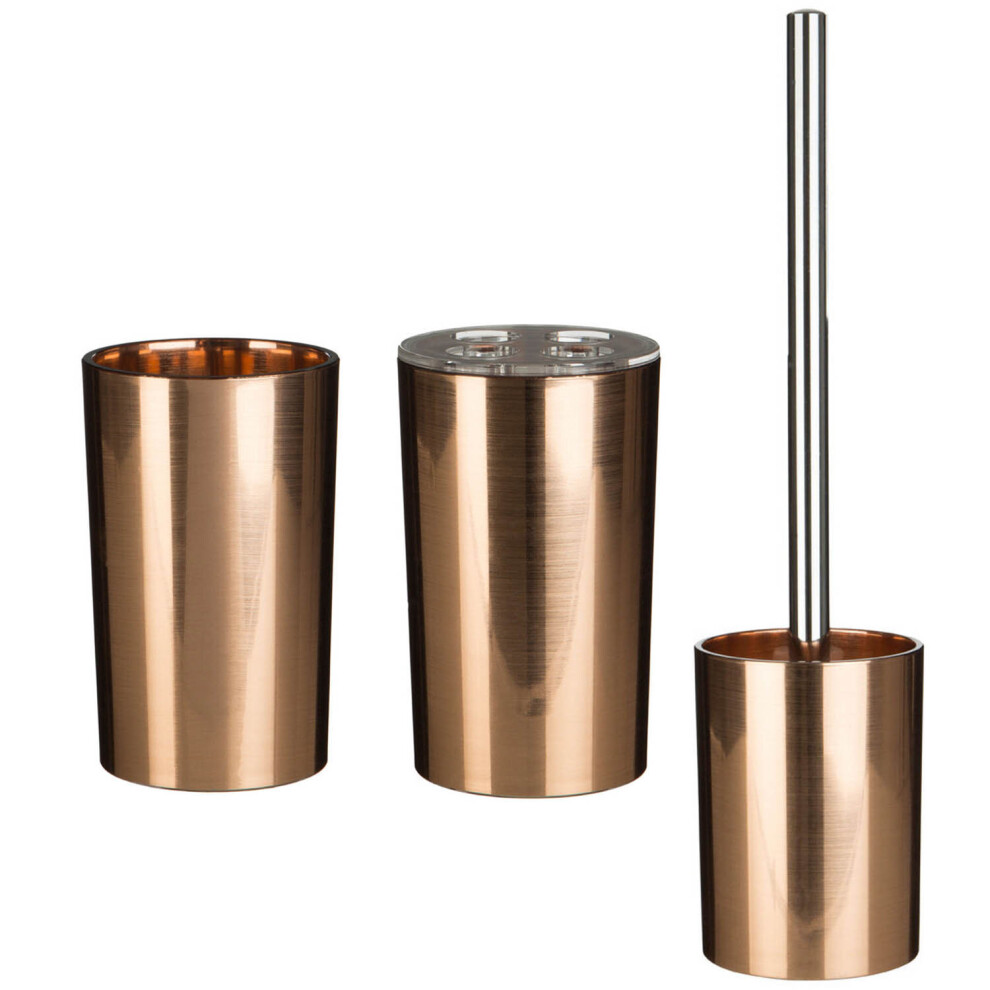 Set Of 3 Shine Rose Gold Toothbrush Holder Plastic Toilet Brush Bath Accessory