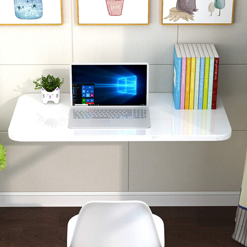 aleawol Wall Mounted Table Folding Floating Laptop Desk Fold-Down Work Table (White 60x40cm)