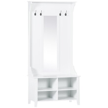 HOMCOM Hallway Furniture Set Shoe Bench Storage Mirror Cabinet w/ 4 Hooks