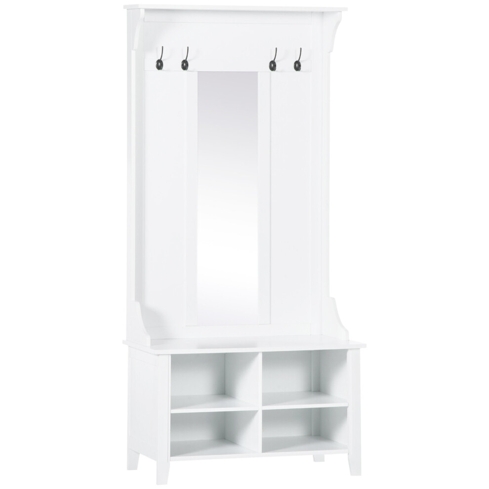 HOMCOM Hallway Furniture Set Shoe Bench Storage Mirror Cabinet w/ 4 Hooks