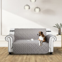 (LIGHT GREY/DARK GREY, 2 SEATER) REVERSIBLE QUILTED SOFA SLIPCOVER WATER RESISTANT COUCH FURNITURE PET PROTECTOR COVERS 1/2/3 SEATER WITH ADJUSTABLE ELASTIC STRAPS