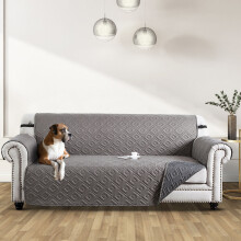(LIGHT GREY/DARK GREY, 3 SEATER) REVERSIBLE QUILTED SOFA SLIPCOVER WATER RESISTANT COUCH FURNITURE PET PROTECTOR COVERS 1/2/3 SEATER WITH ADJUSTABLE ELASTIC STRAPS