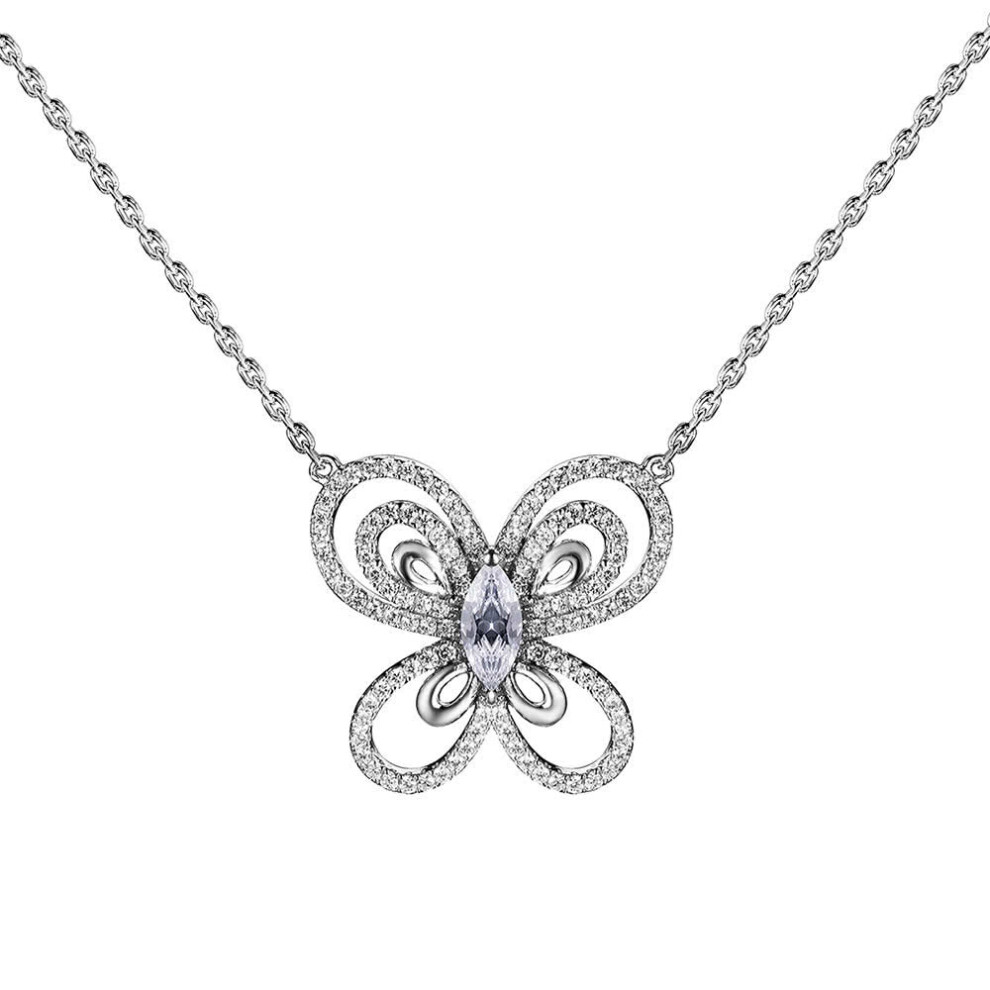 S925 Solid Sterling Silver Chain Necklace The One Jewelry Zirconia Butterfly-shaped 18 Inch