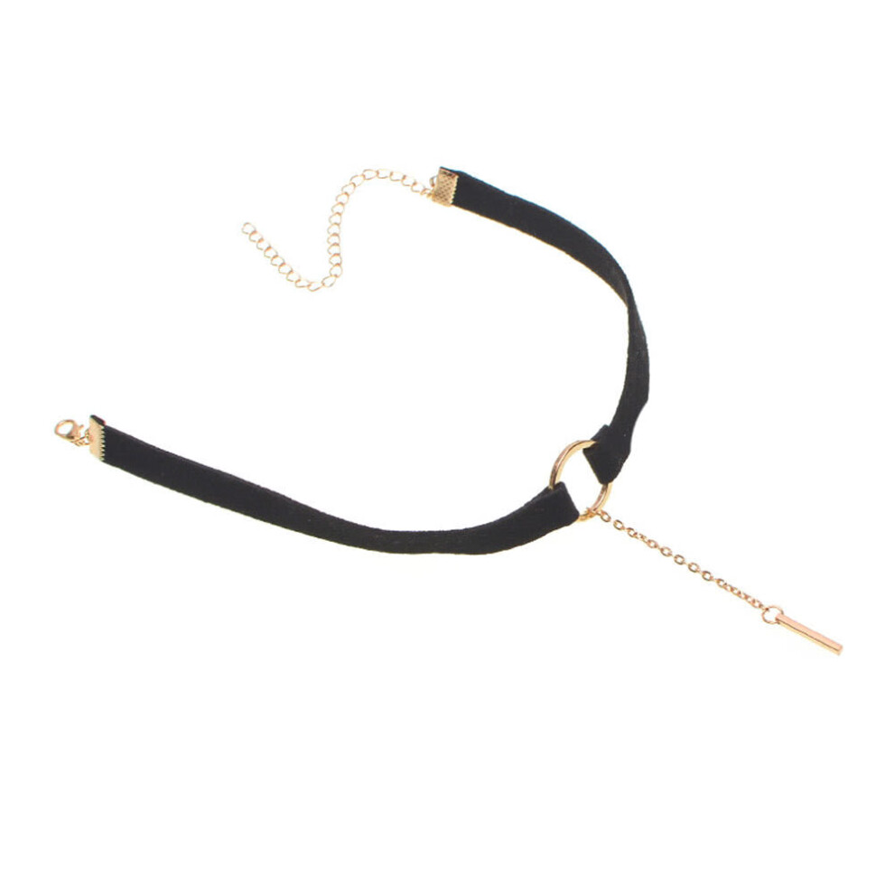 (Black) Silver Plated Metal Pendant Leather Round Choker Necklace for Couple Lovers